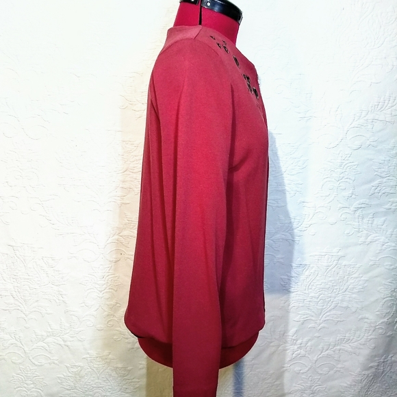 WD.NY Sz 8 Red Christmas Holiday Zip Up Rivet Stretch Blazer Jacket - Picture 5 of 9